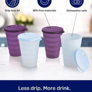 Tupperware Impressions Tumbler Set 4 Count Dishwasher Safe- BPA Free PURPLE BLUE